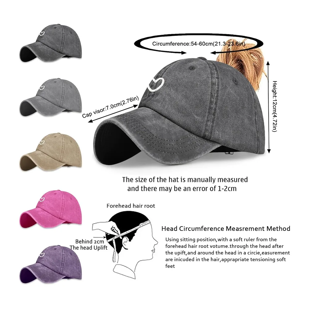Queue de Cheval Casquette de Baseball avec Motif Cœur Brodé Classique et Look Vintage