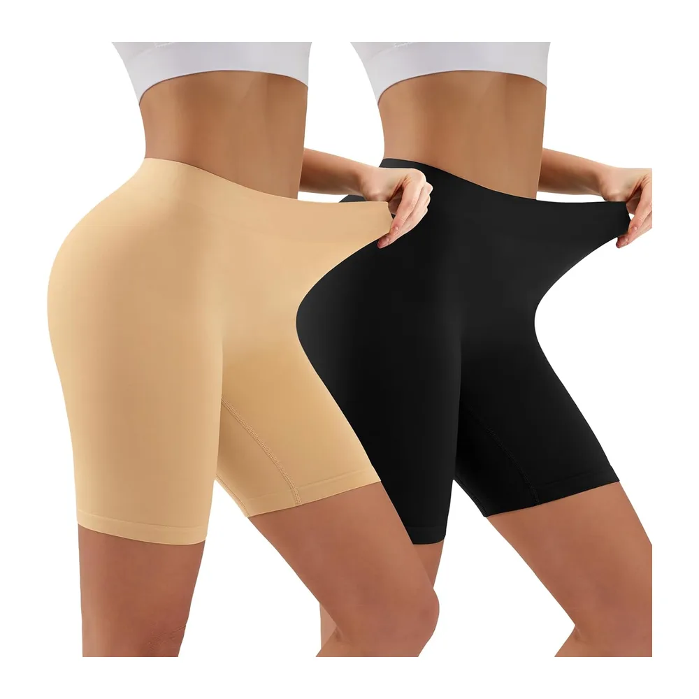 Cycliste Short Taille Haute Slip Panty Anti Frottement Cuisse sous-vêtements — Noir+beige