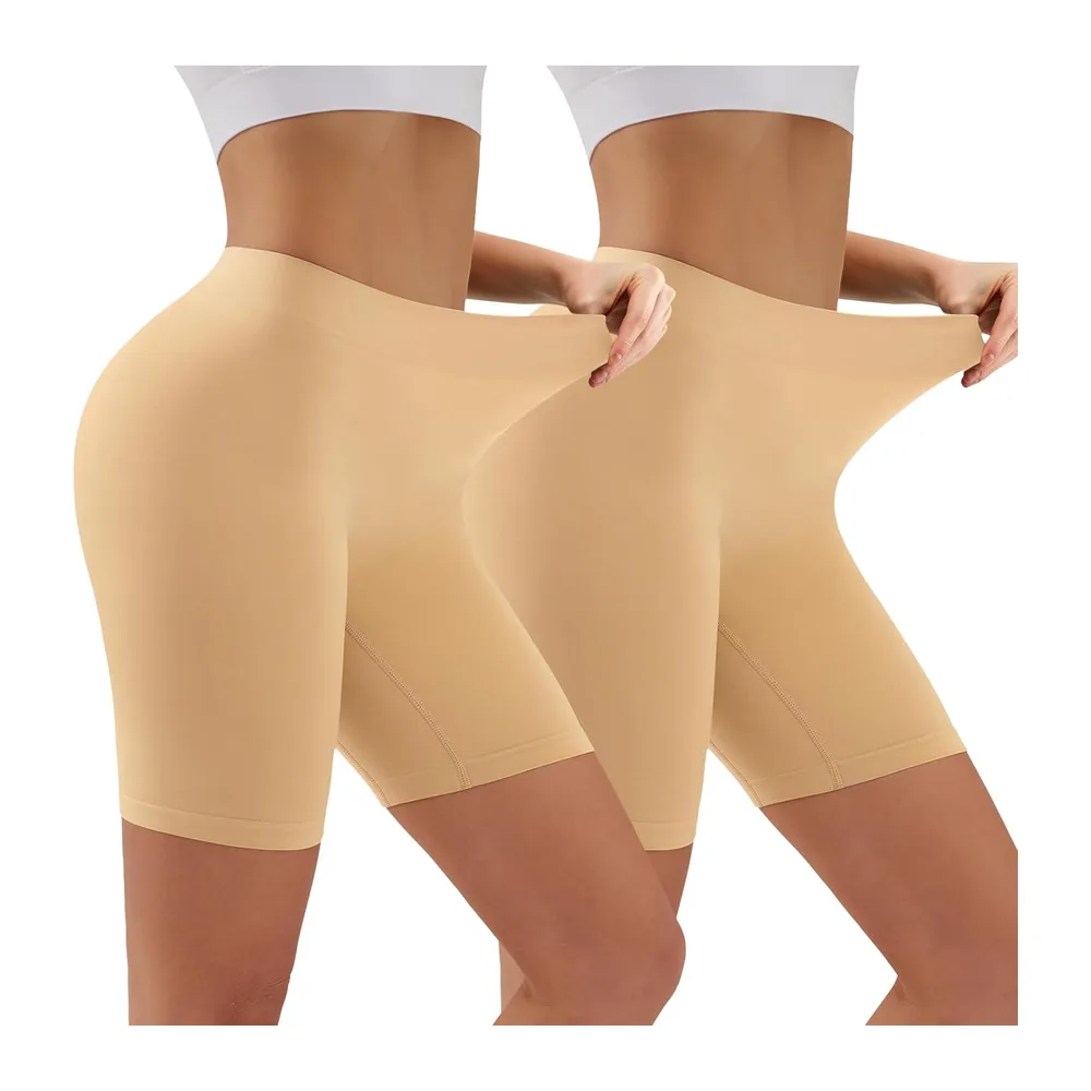 Cycliste Short Taille Haute Slip Panty Anti Frottement Cuisse — 2 Paquet Beige
