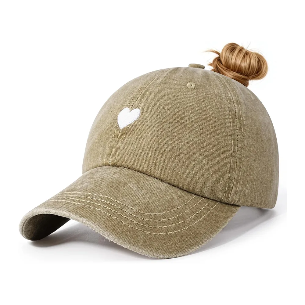 Voqeen Baseball Cap Adjustable Breathable Cotton Pony Tail Hat Sun Embroidery Baseball Cap