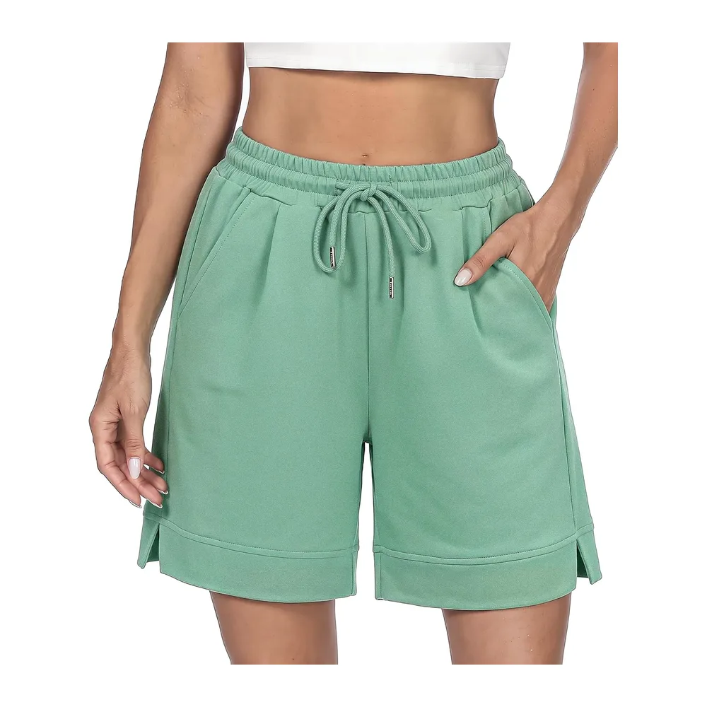 Short Sport Taille Haute avec Poches Fente Latérale Bermuda Été pour Fitness — B Vert