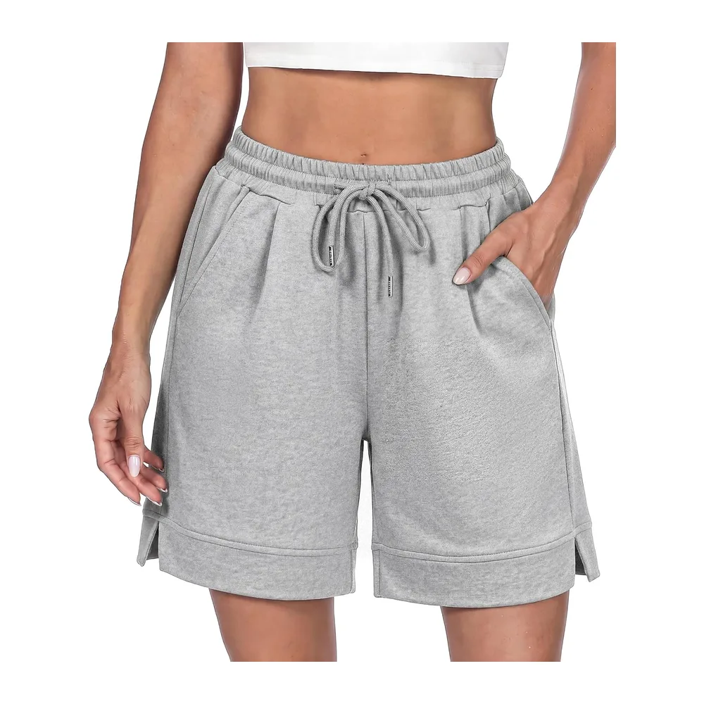 Short Sport Taille Haute avec Poches Fente Latérale Bermuda Été pour Fitness — B Gris