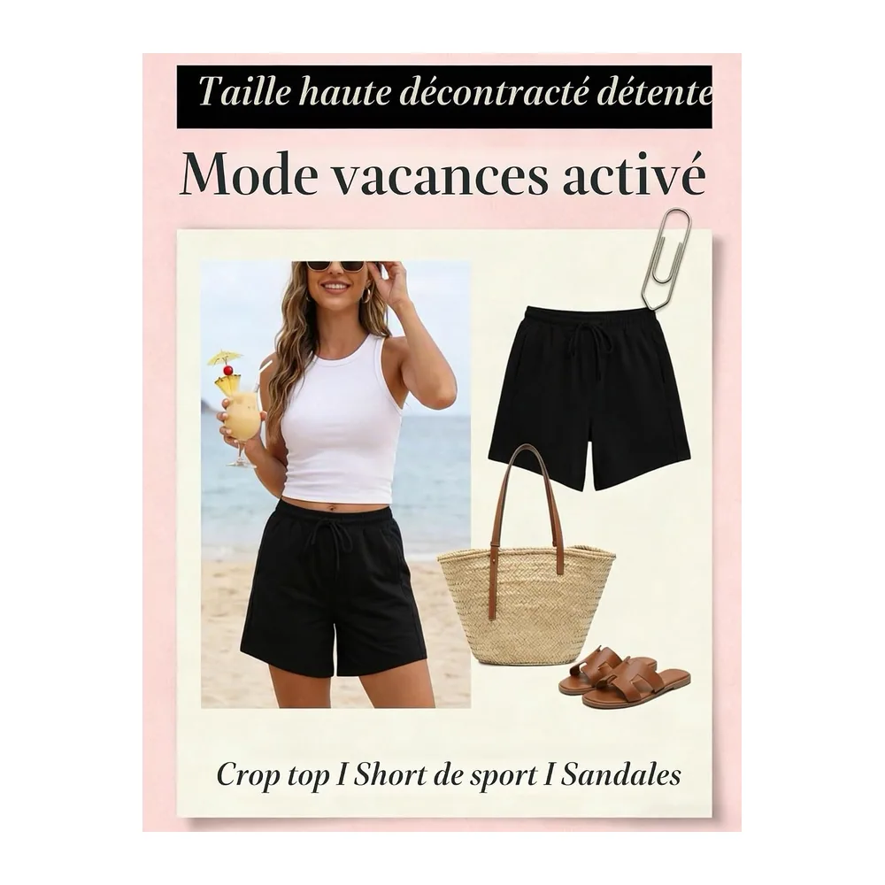 Short Été Short de Sport Running Fitness Jogging — A Noir