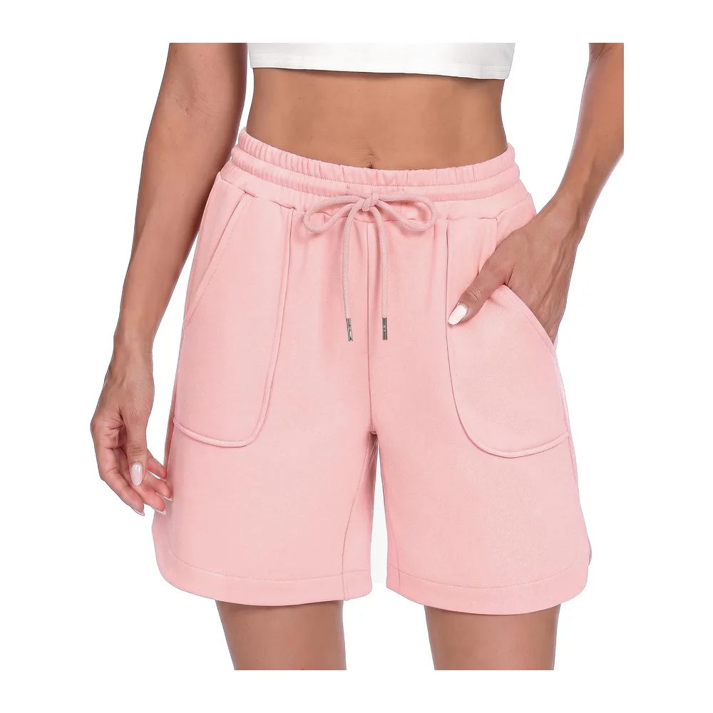 Short Sport Taille Haute avec Poches Fente Latérale Bermuda Été pour Fitness — Rose