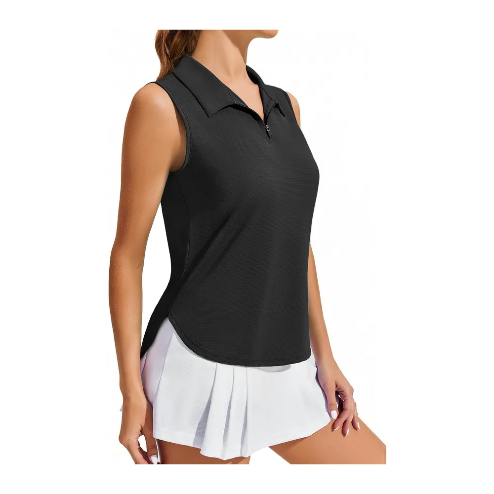 Sleeveless Polo Shirt Sports Tank Top UPF 50+ UV Protection Breathable Summer T — Noir