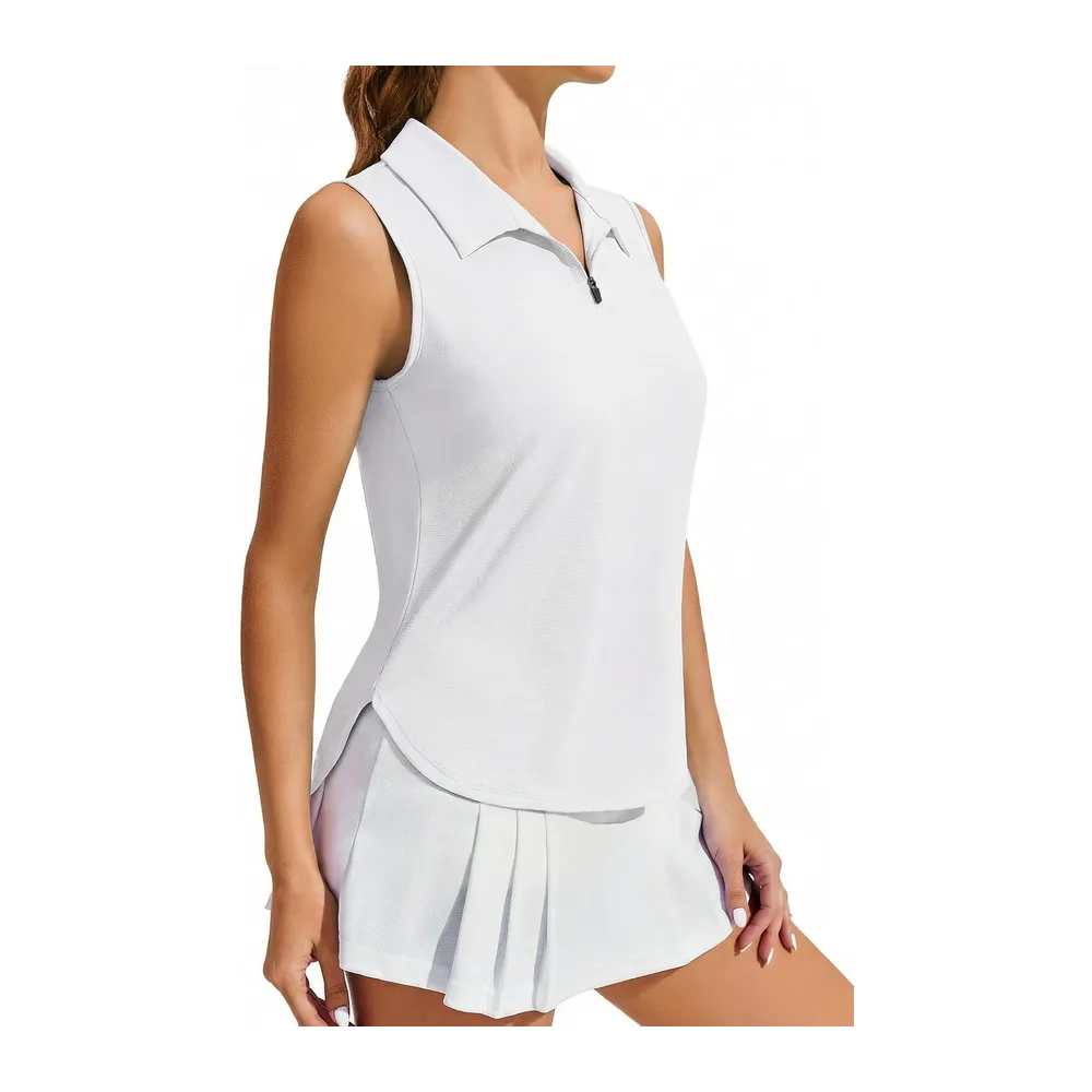 Sleeveless Polo Shirt Sports Tank Top UPF 50+ UV Protection Breathable Summer T — Blanc