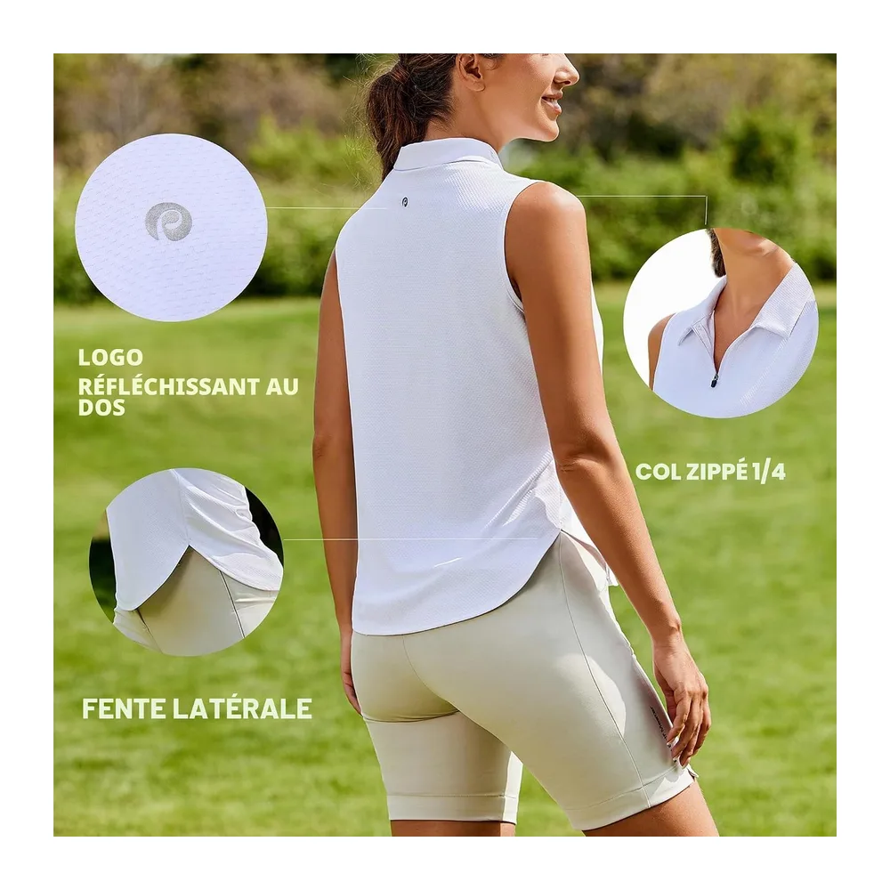 Sleeveless Polo Shirt Sports Tank Top UPF 50+ UV Protection Breathable Summer T — Blanc