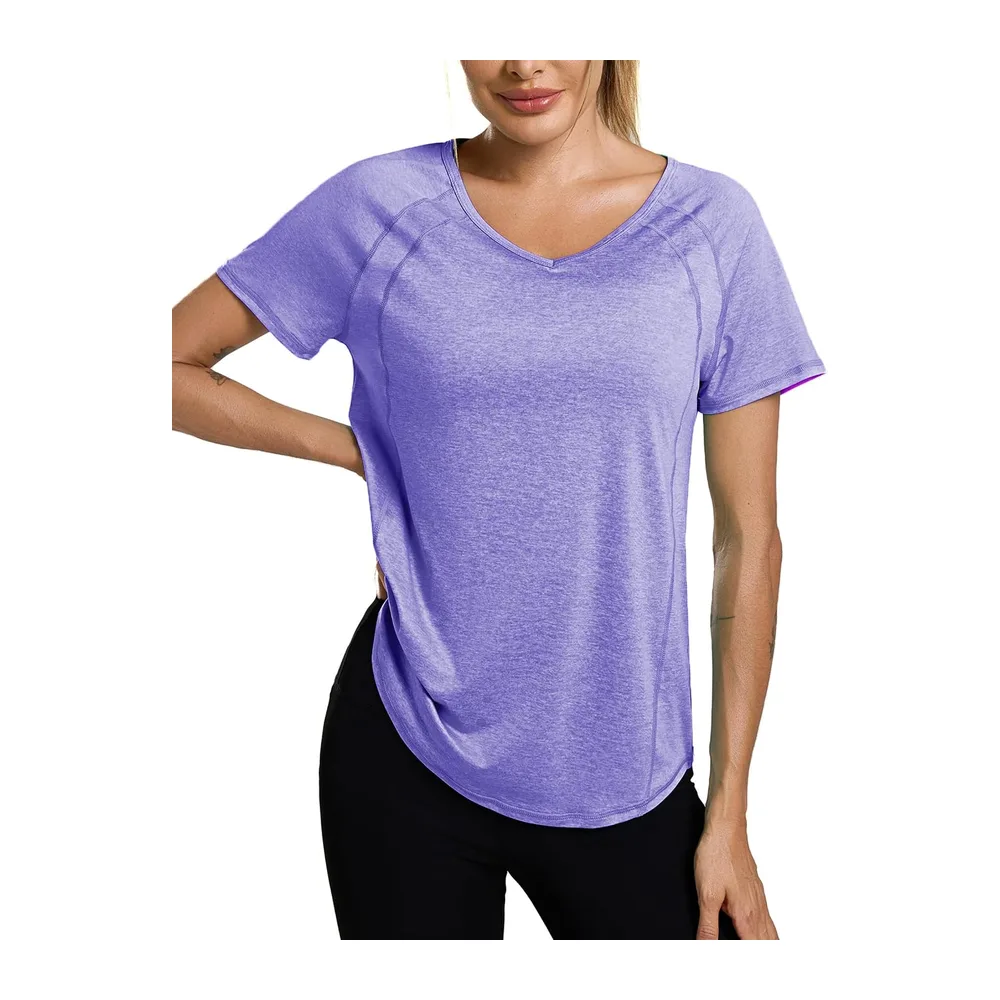 Tee Shirt Sport à Manches Courtes Col en V T-Shirts et Tops de Sport Séchage — Violet