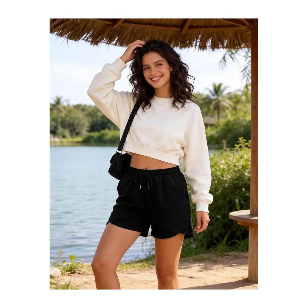 Summer Bermuda Sports Shorts with Elastic Cord and Pockets for Yoga Fitness Gym — A#noir