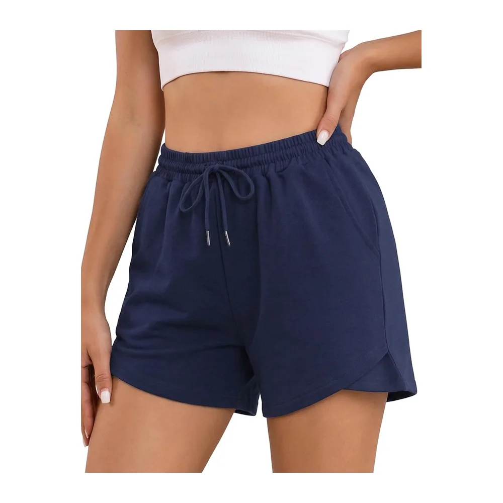 Summer Bermuda Sports Shorts with Elastic Cord and Pockets for Yoga — A#bleu Foncé