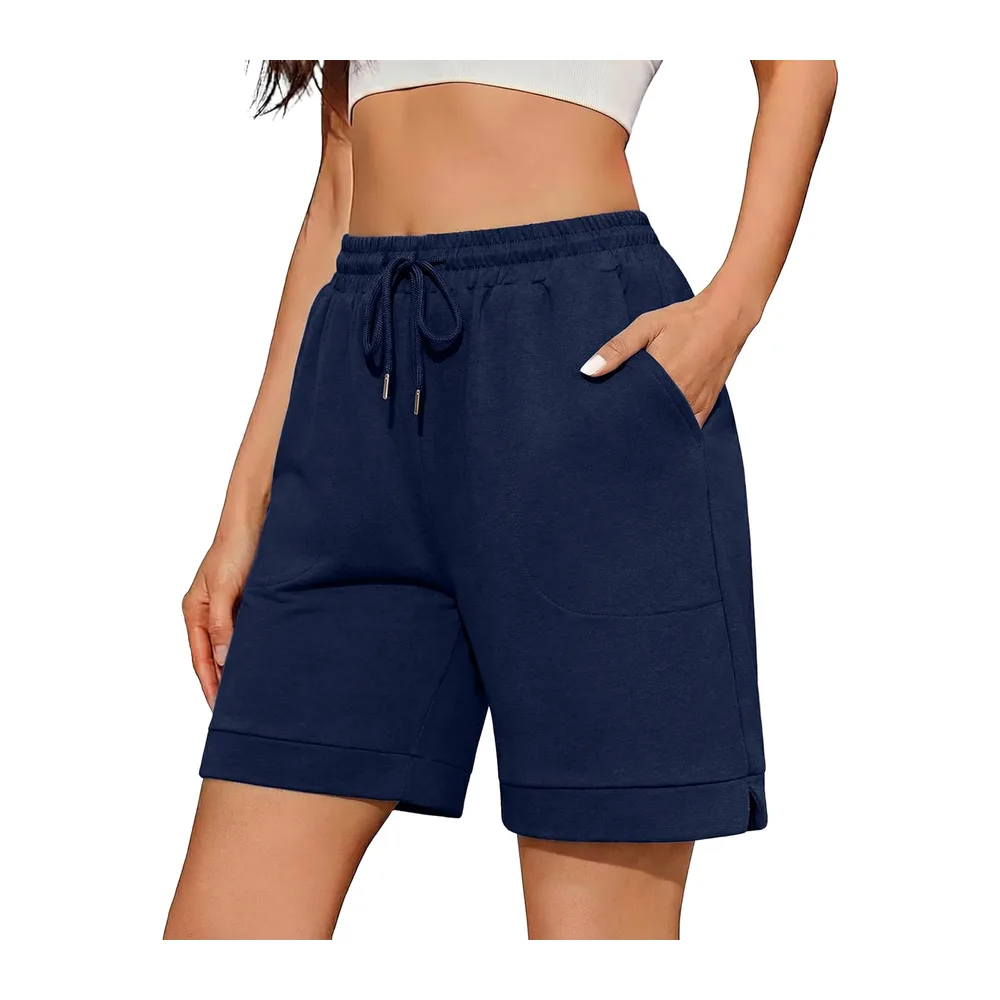 Short Sport Baggy Bermuda Shorts De Yoga Coton Été Confortable Et Léger pour — Bleu Foncé