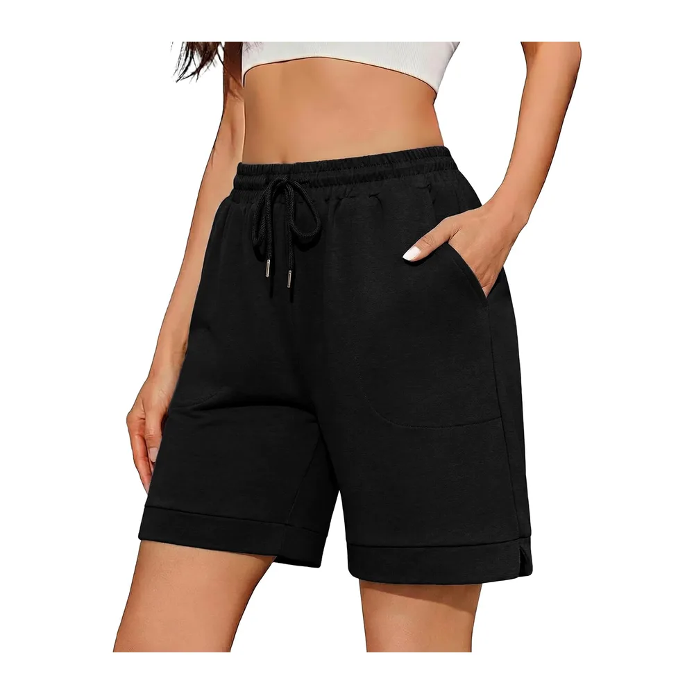 Short Sport Baggy Bermuda Shorts De Yoga Coton Été Confortable Et Léger pour L'Été — Noir