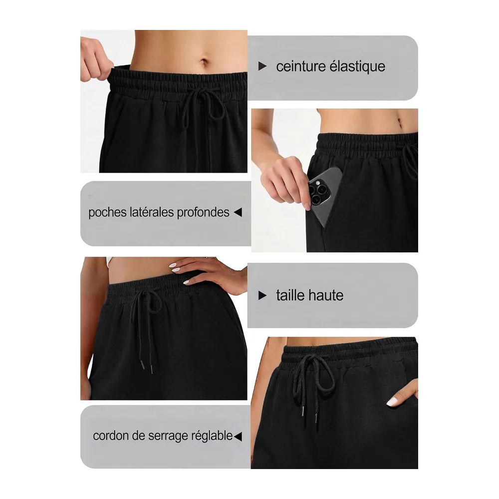 Short Sport Baggy Bermuda Shorts De Yoga Coton Été Confortable Et Léger pour L'Été — Noir