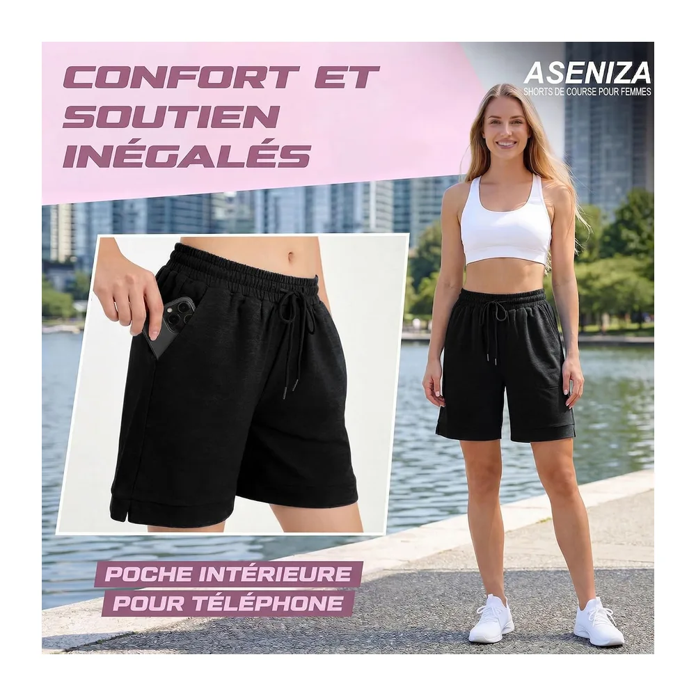 Short Sport Baggy Bermuda Shorts De Yoga Coton Été Confortable Et Léger pour L'Été — Noir