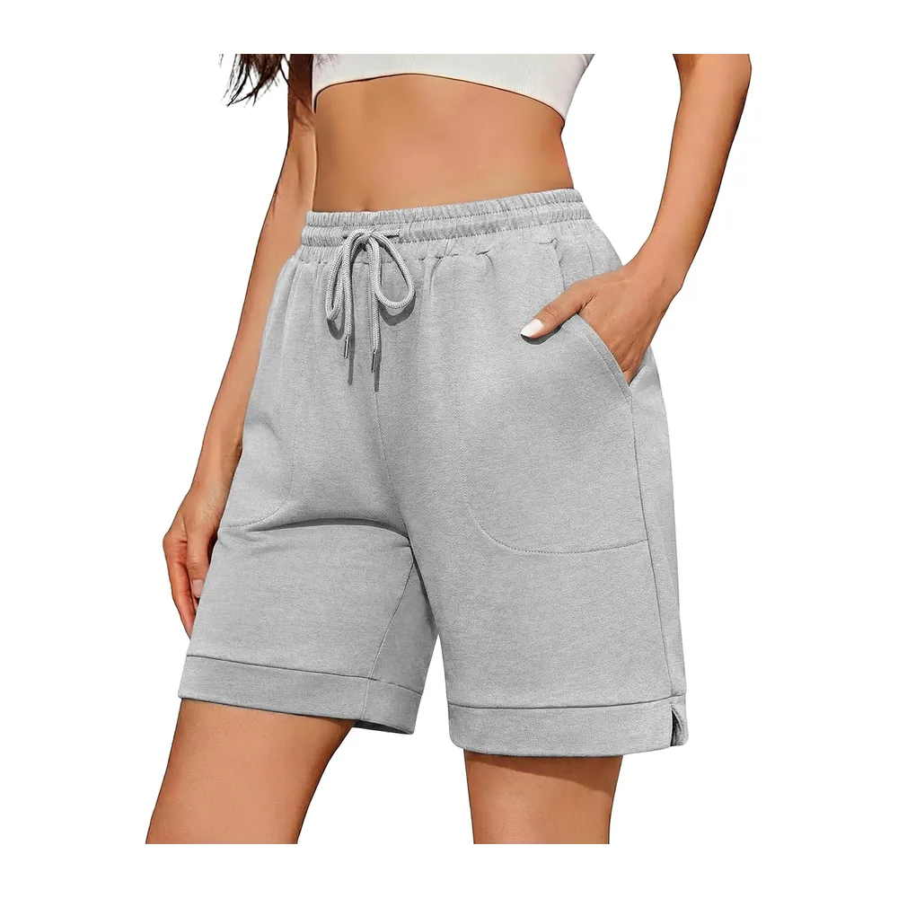 Short Sport Baggy Bermuda Shorts De Yoga Coton Été Confortable Et Léger pour L'Été — Gris