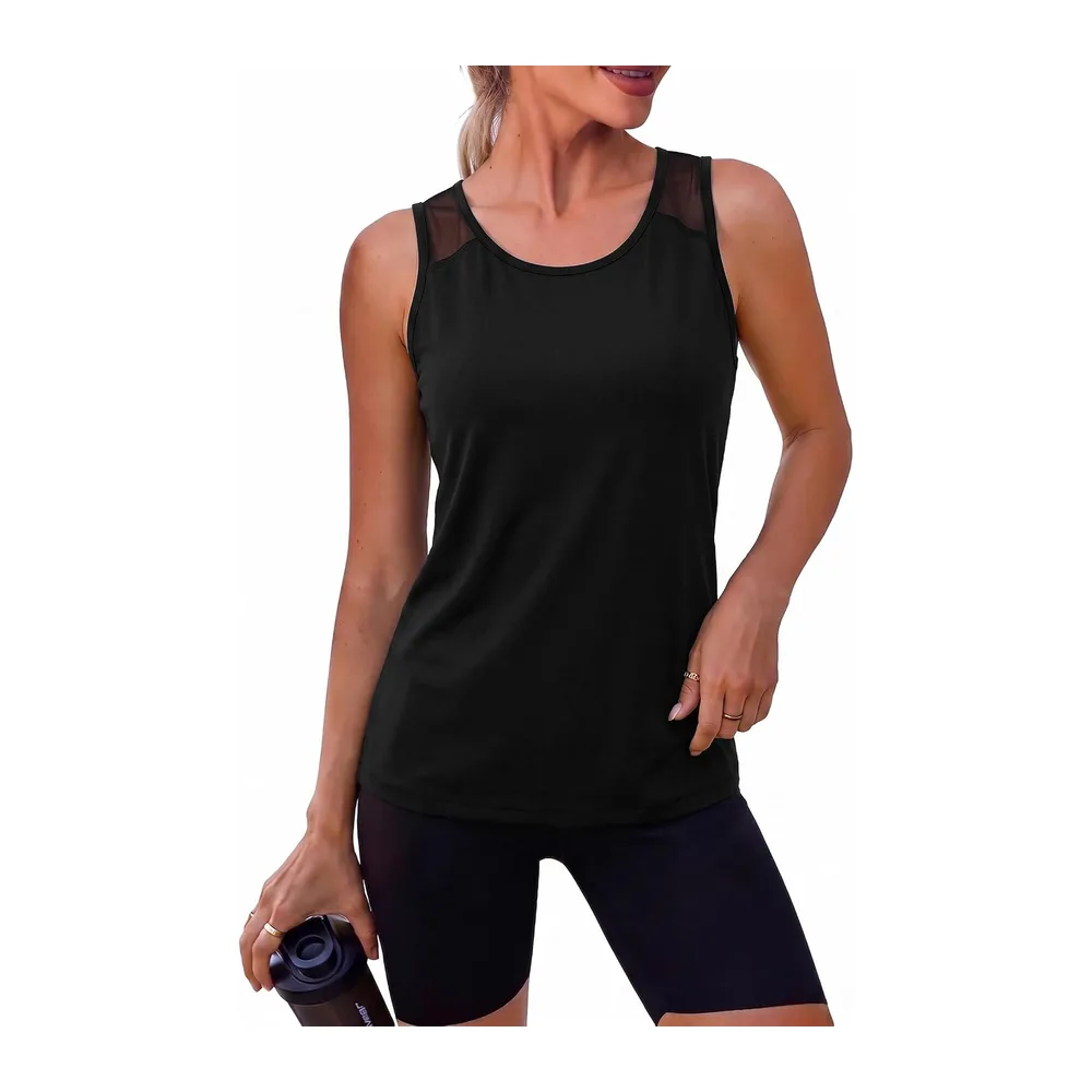 Lightweight Mesh Sleeveless Sports T-Shirt Breathable Quick Dry for Yoga — A# Noir