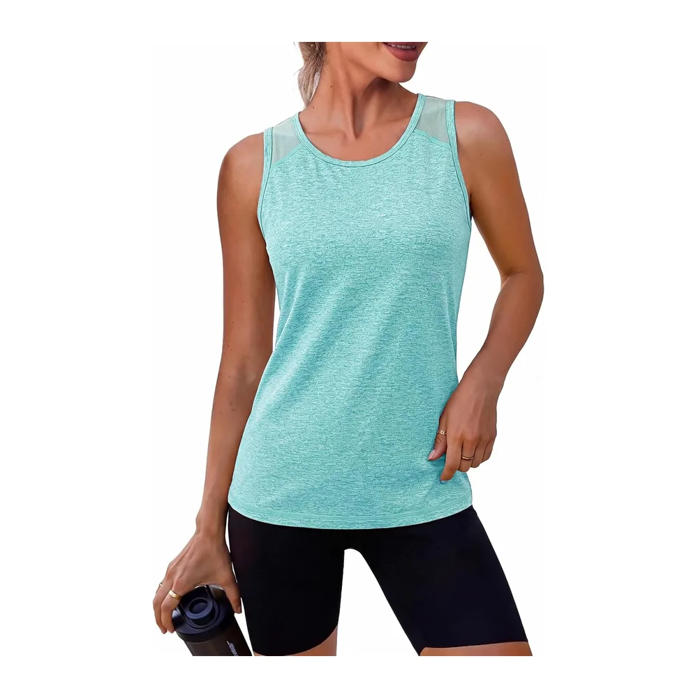 Lightweight Mesh Sleeveless Sports T-Shirt Breathable Quick Dry for Yoga — A# Bleu
