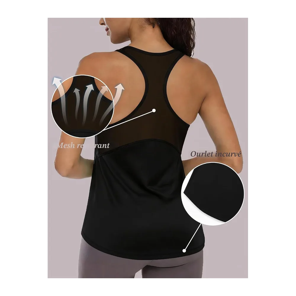 Sports Tank Top Lightweight and Breathable Mesh Tee Shirt Sleeveless Quick Dry — A# Noir