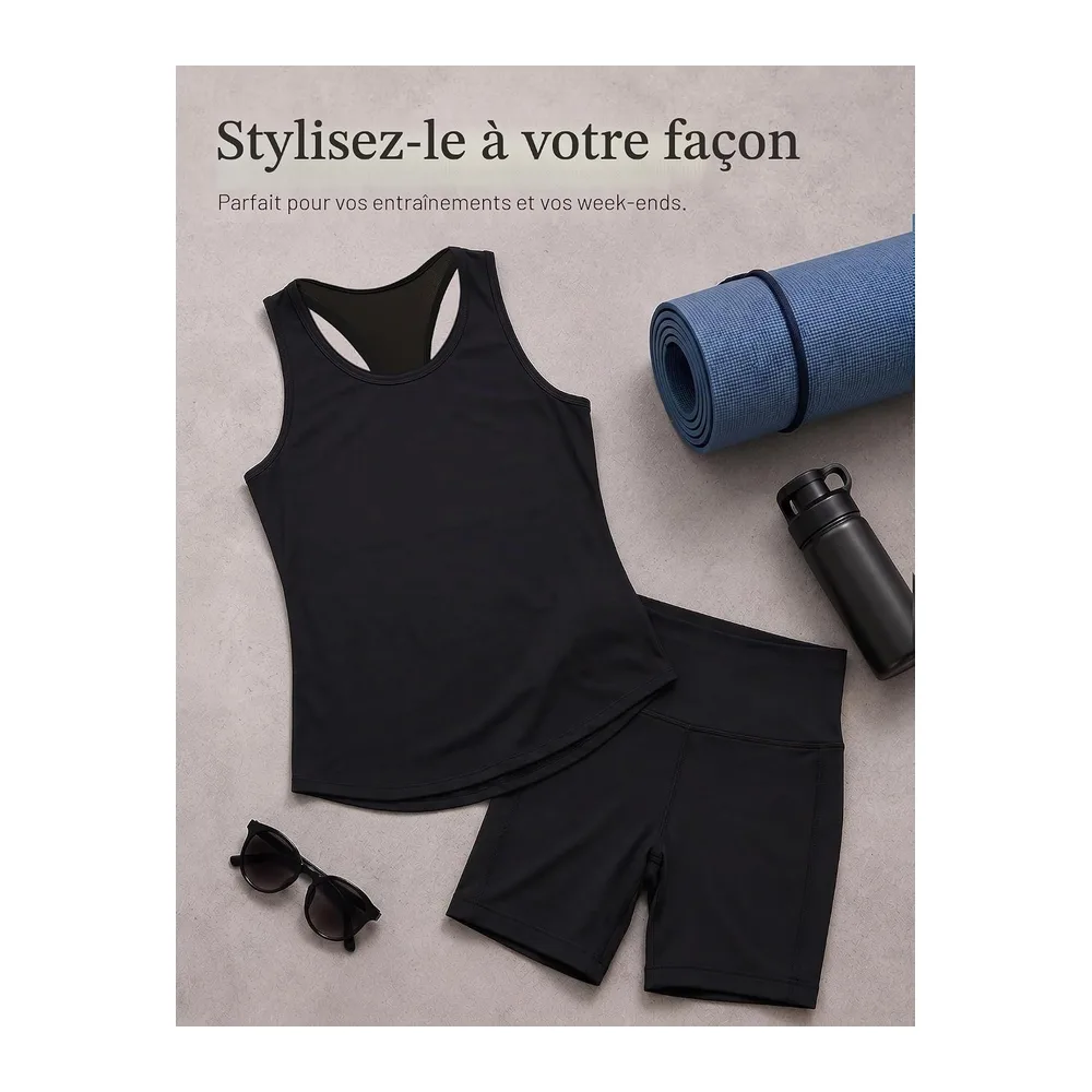 Sports Tank Top Lightweight and Breathable Mesh Tee Shirt Sleeveless Quick Dry — A# Noir