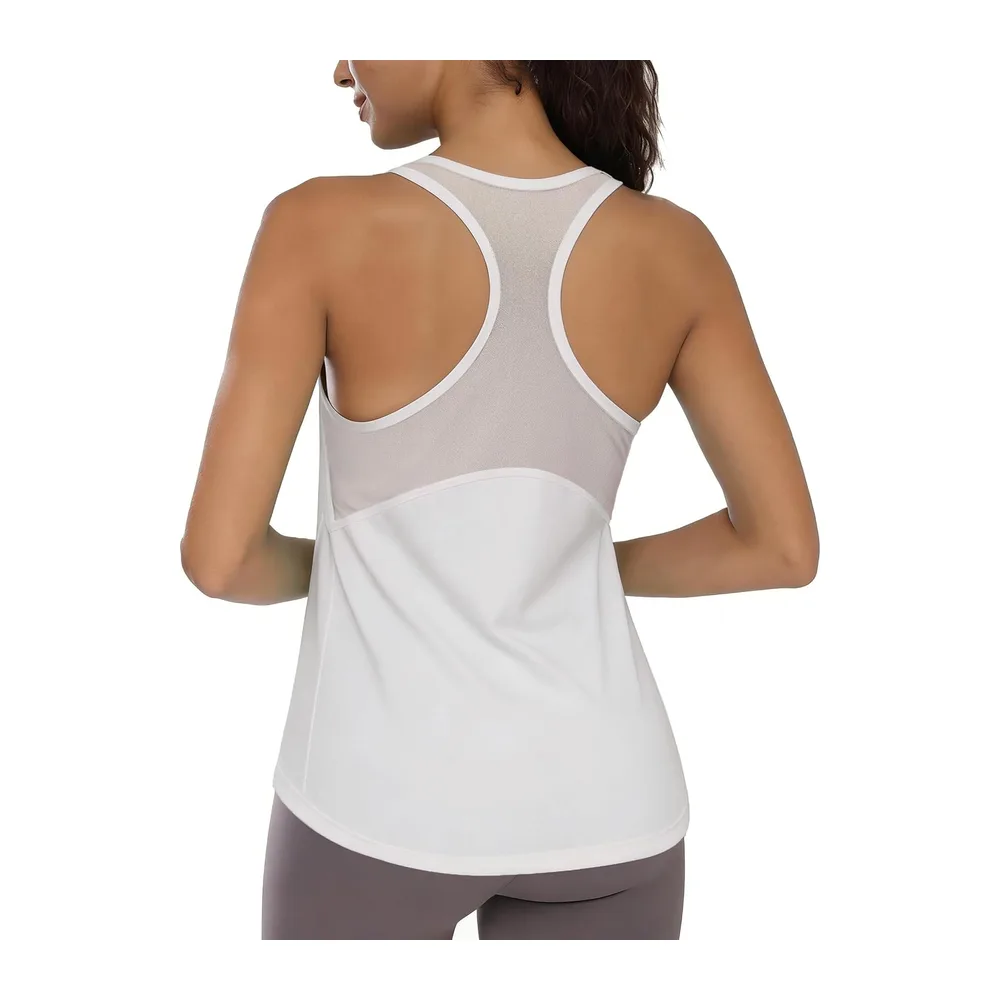 Sports Tank Top Lightweight and Breathable Mesh Tee Shirt Sleeveless Quick Dry — A# Blanc