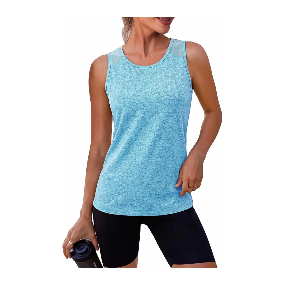 Lightweight Mesh Sleeveless Sports T-Shirt Breathable Quick Dry for Yoga — A# Bleu Ciel