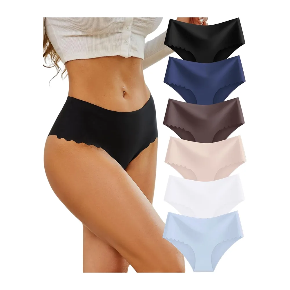 Culotte sans Couture Invisible Taille Haute Slip — (Noir1, Marron Clair1, Bleu Ciel1,