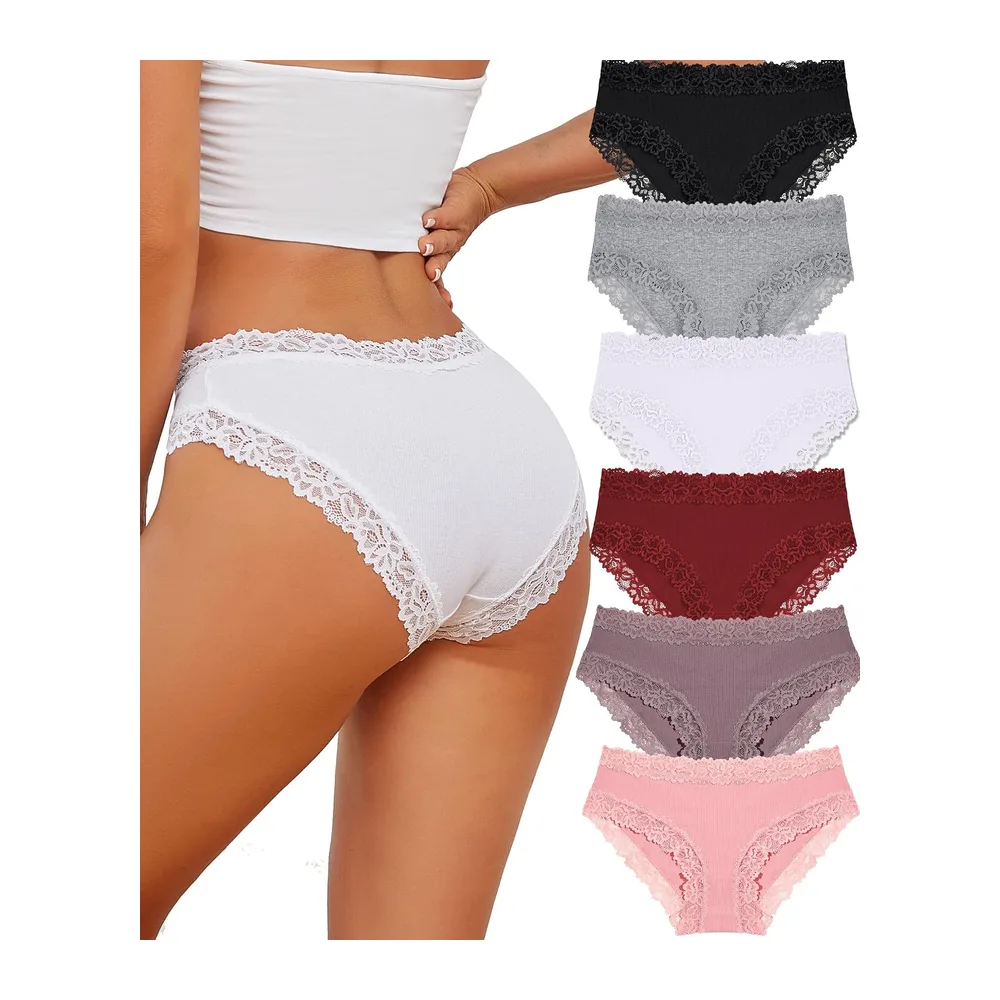 Sous-vêtements en Coton Caleçons Slip Dentelle — Noir, Blanc, Rose, Date, Gris, Kaki