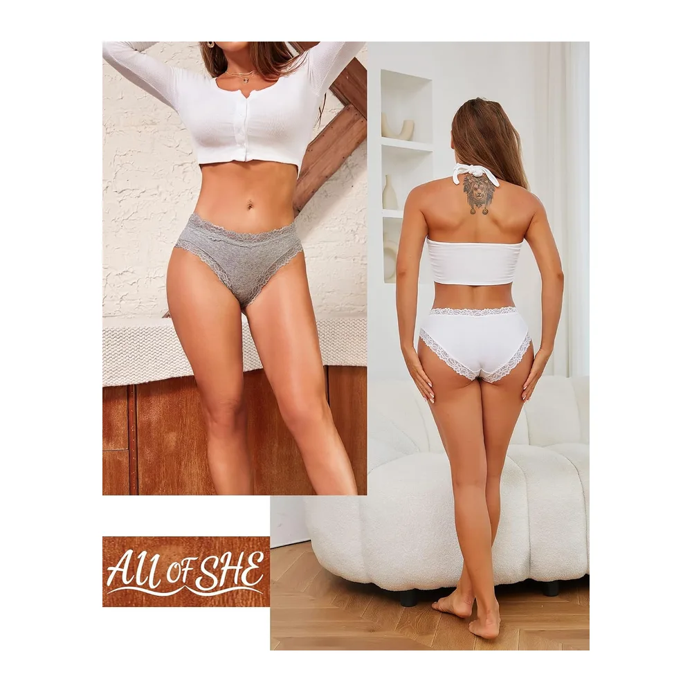 Sous-vêtements en Coton Caleçons Slip Dentelle — Noir, Blanc, Rose, Date, Gris, Kaki