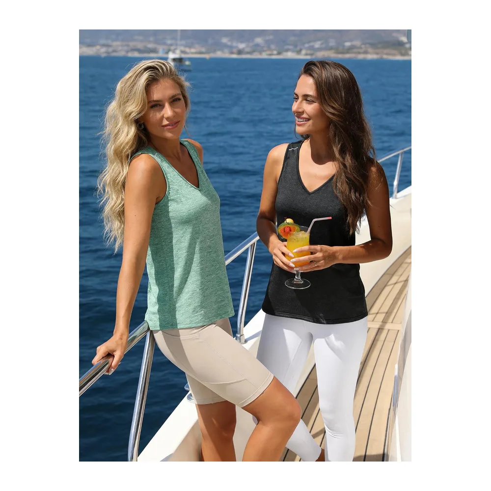 Sports Tank Top V Neck Reflective Stripes UPF 50+ — Vert