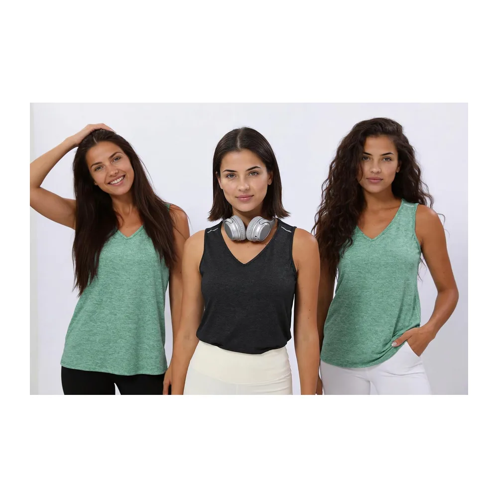 Sports Tank Top V Neck Reflective Stripes UPF 50+ — Vert