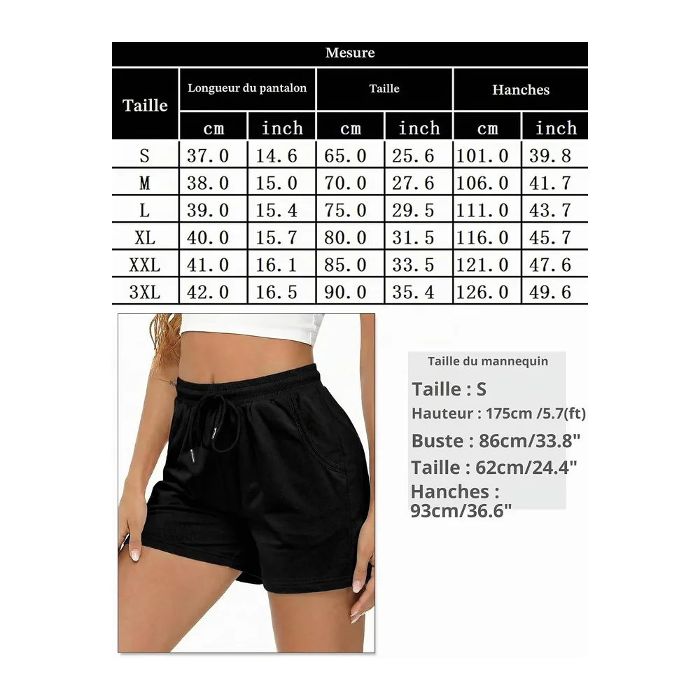 Short Summer Sports Shorts Jogging Running Shorts Training Trousers with Pockets — Noir