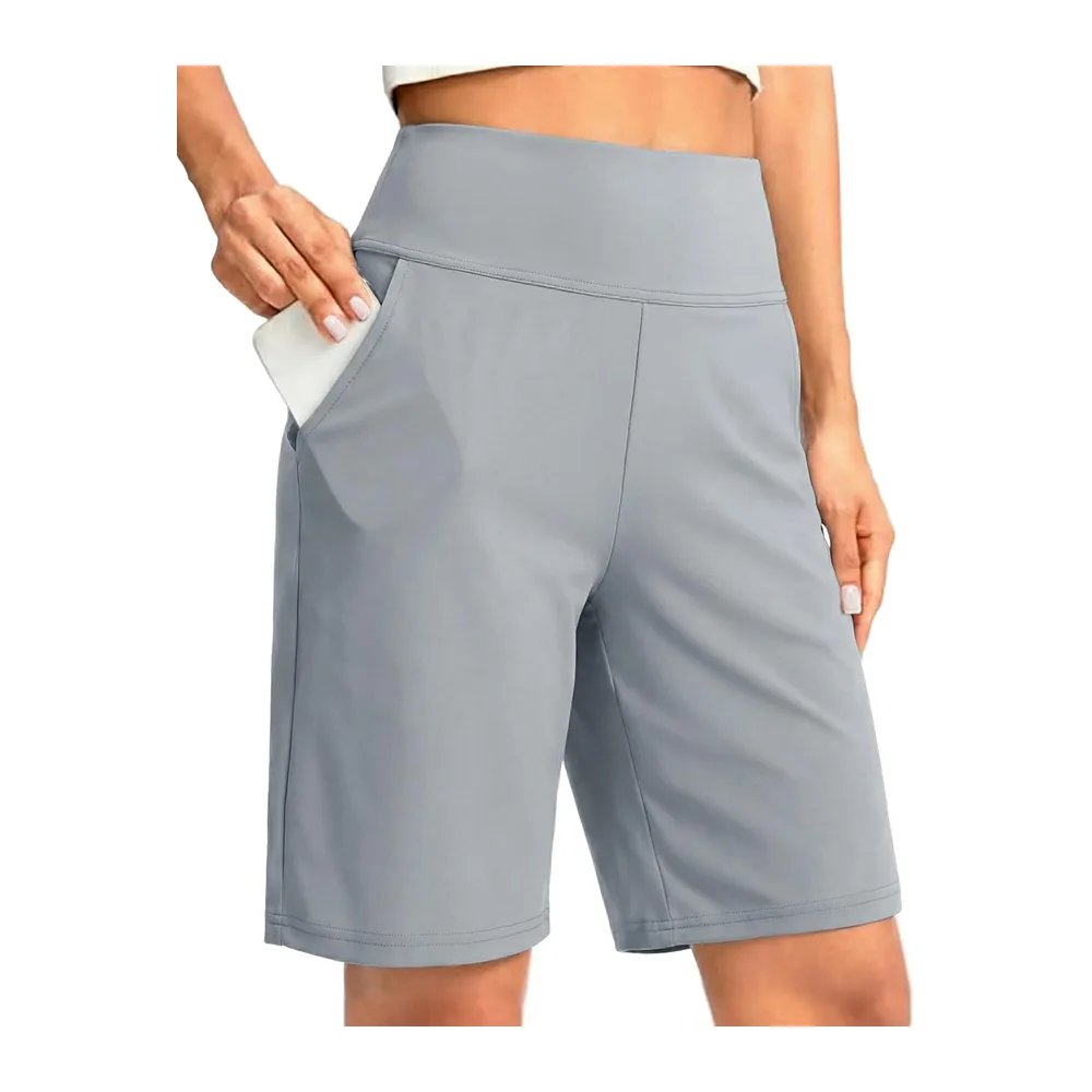Short Été Bermuda Taille Haute Pantalon de Yoga Jambe Large Pantalon de — Gris Clair