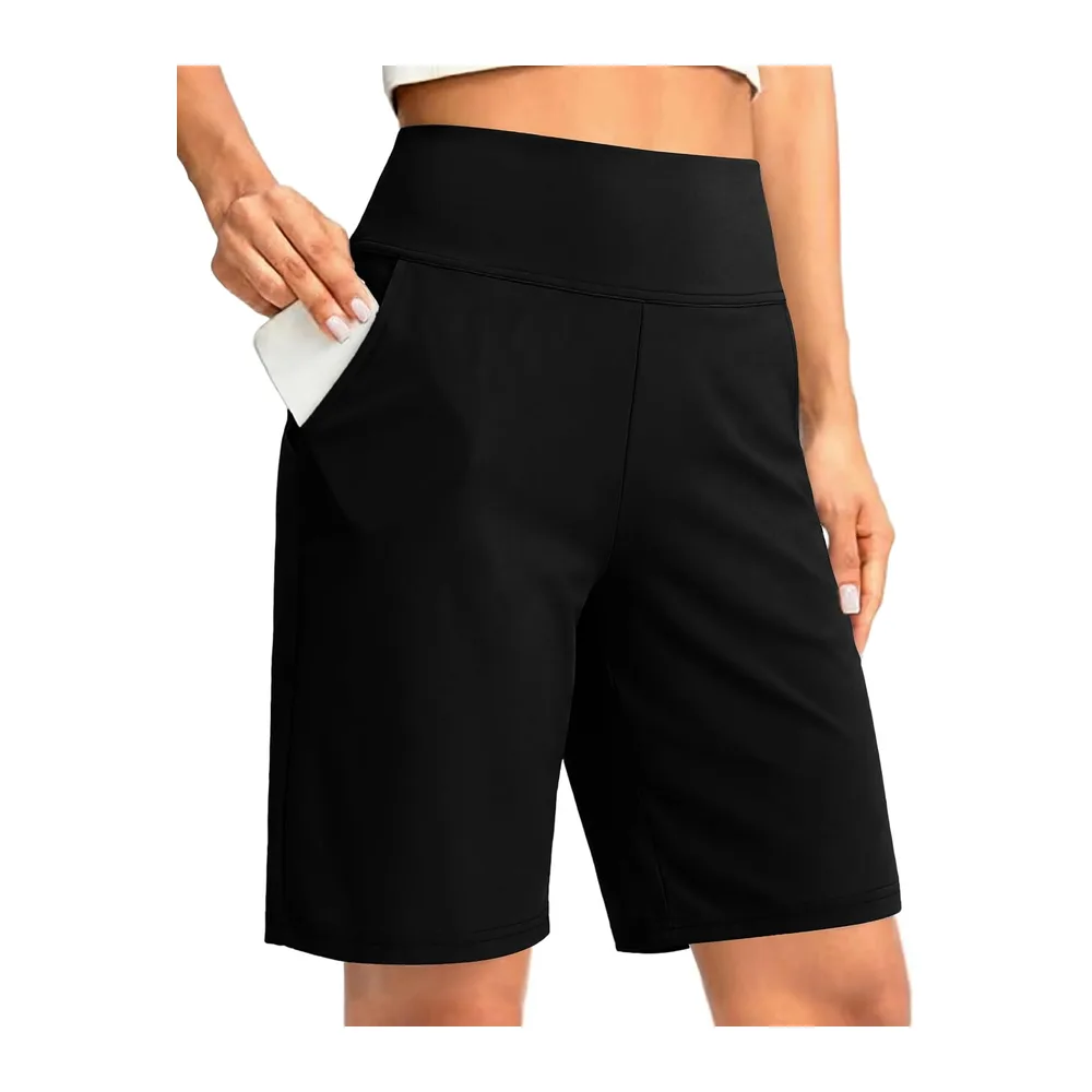 Short Été Bermuda Taille Haute Pantalon de Yoga Jambe Large Pantalon de Sport — Noir