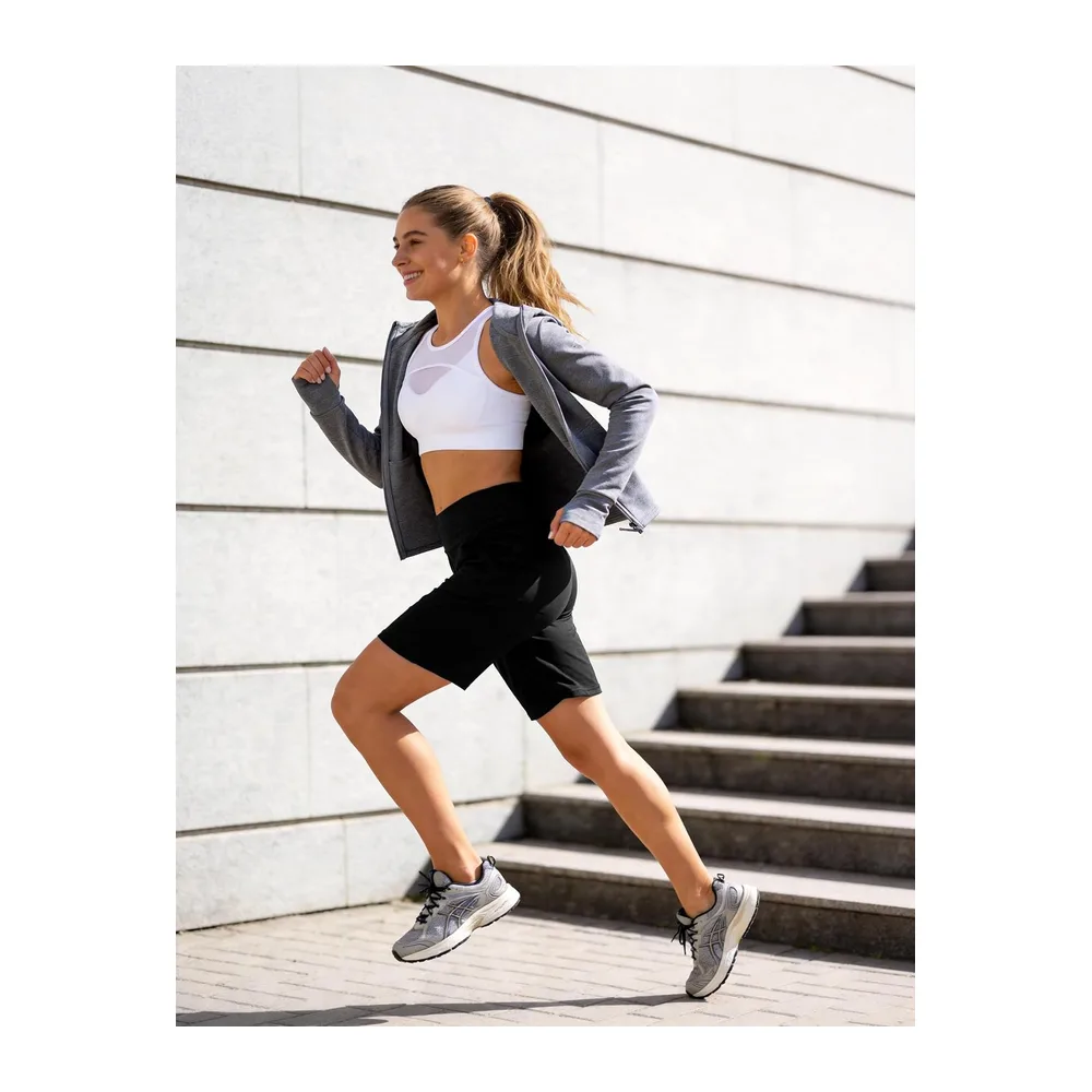 Short Été Bermuda Taille Haute Pantalon de Yoga Jambe Large Pantalon de Sport — Noir