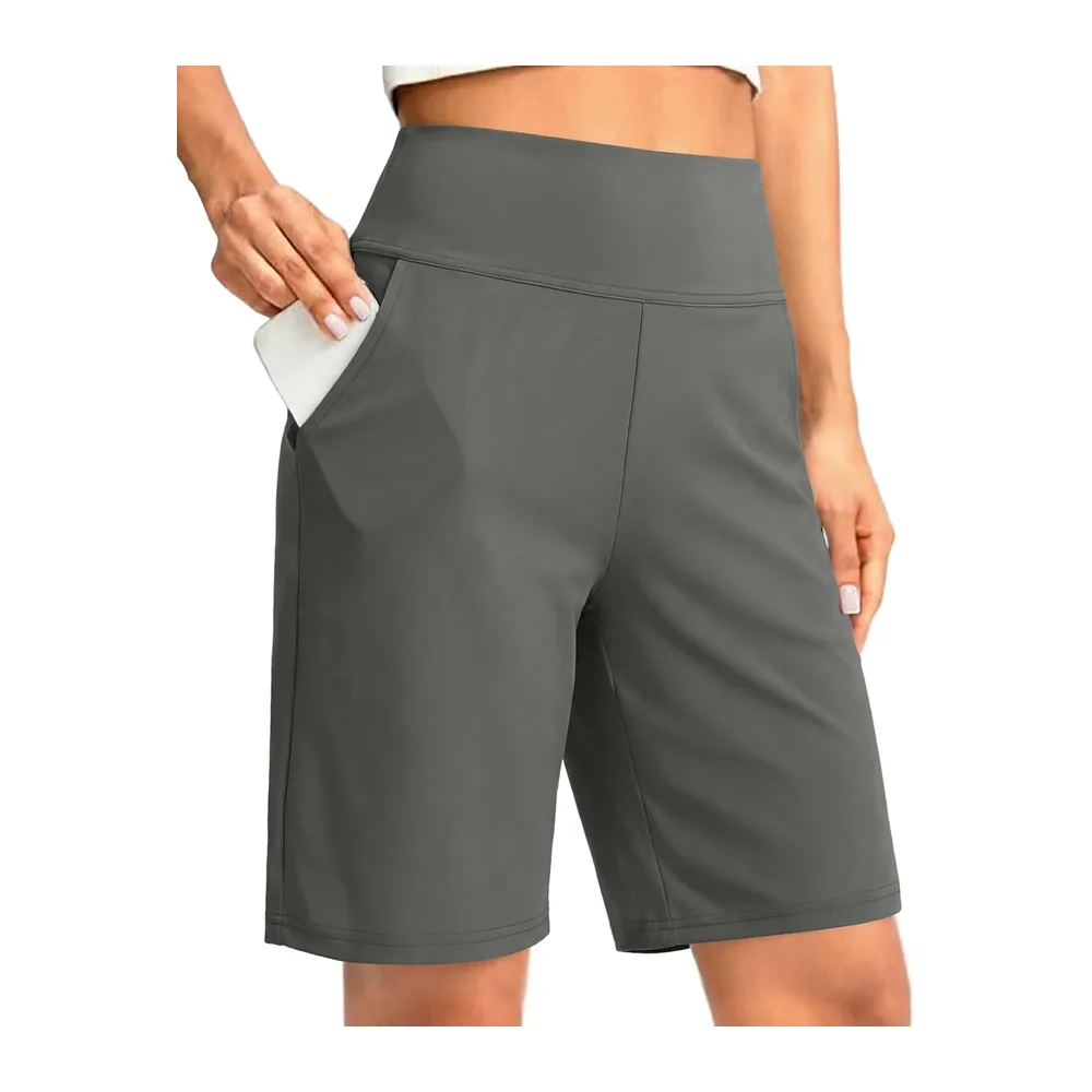 Short Été Bermuda Taille Haute Pantalon de Yoga Jambe Large Pantalon de — Gris Foncé