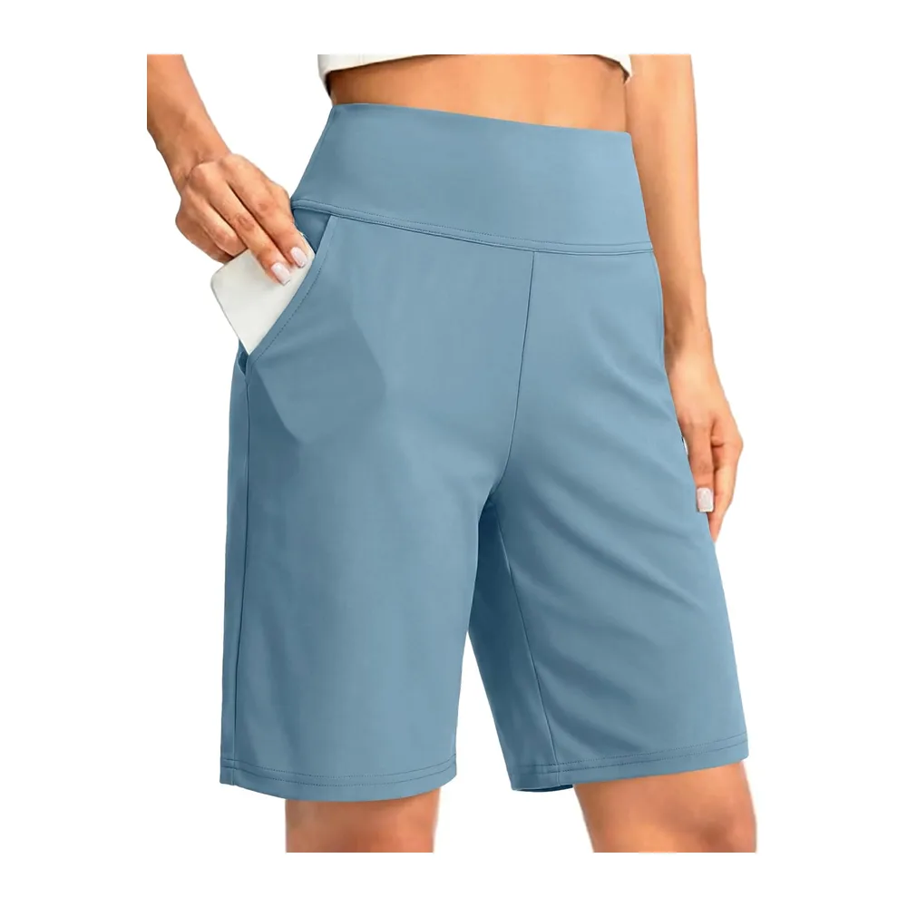 Short Été Bermuda Taille Haute Pantalon de Yoga Jambe Large Pantalon de Sport — Bleu Gris