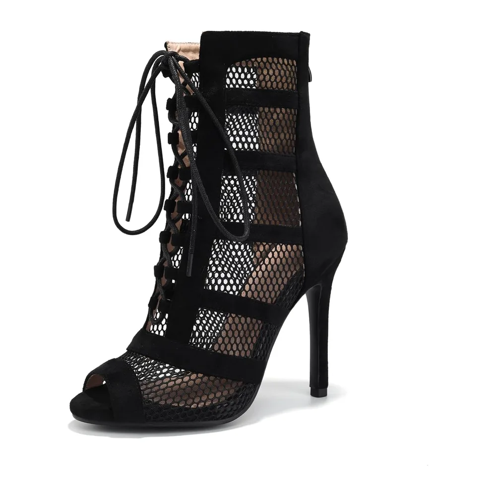 Bottines de Danse Latine de Salon Talons Hauts Salsa et — Daim Noir 11cm Gomme Sole