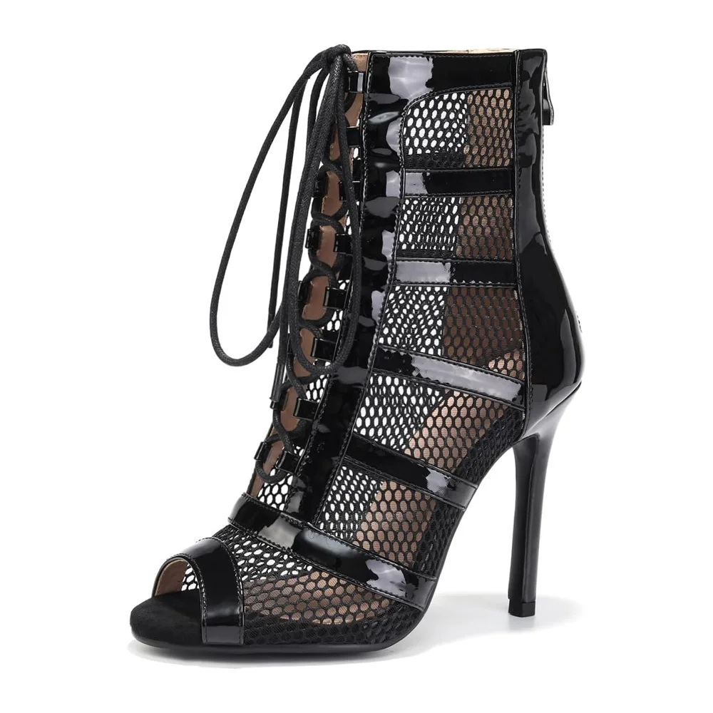 Bottines de Danse Latine de Salon Talons Hauts Salsa et — Brillant Noir 11cm Gomme Sole