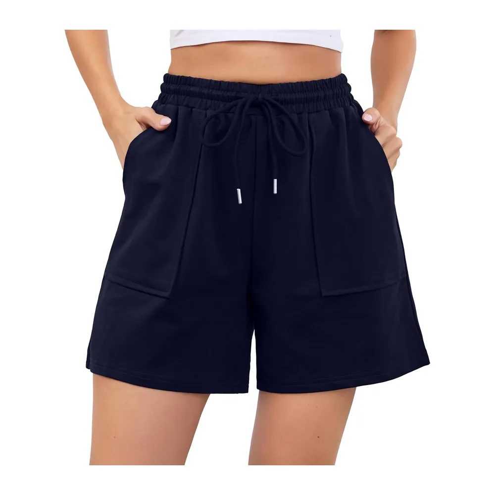 Short de Sport Été Short Coton Doux avec Poches et Cordon de Serrage — Bleu Marine