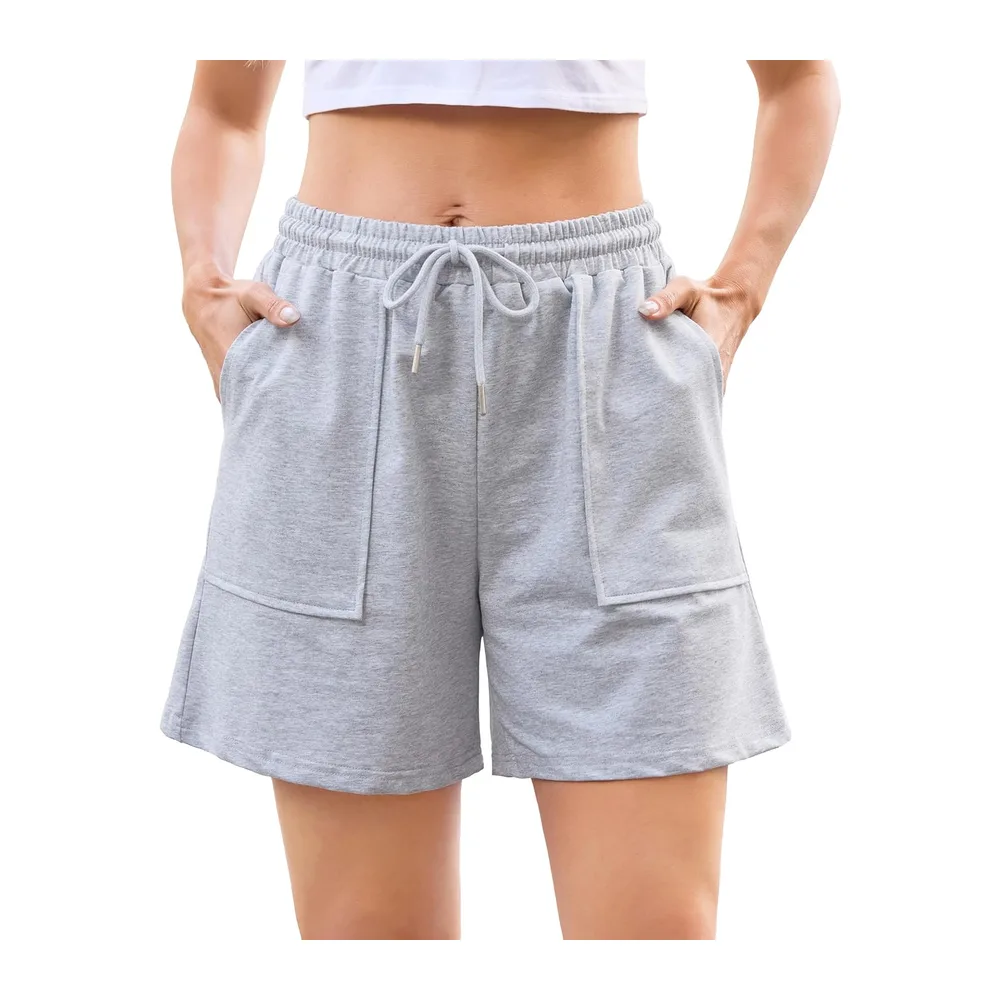 Short de Sport Été Short Coton Doux avec Poches et Cordon de Serrage Respirant — Gris