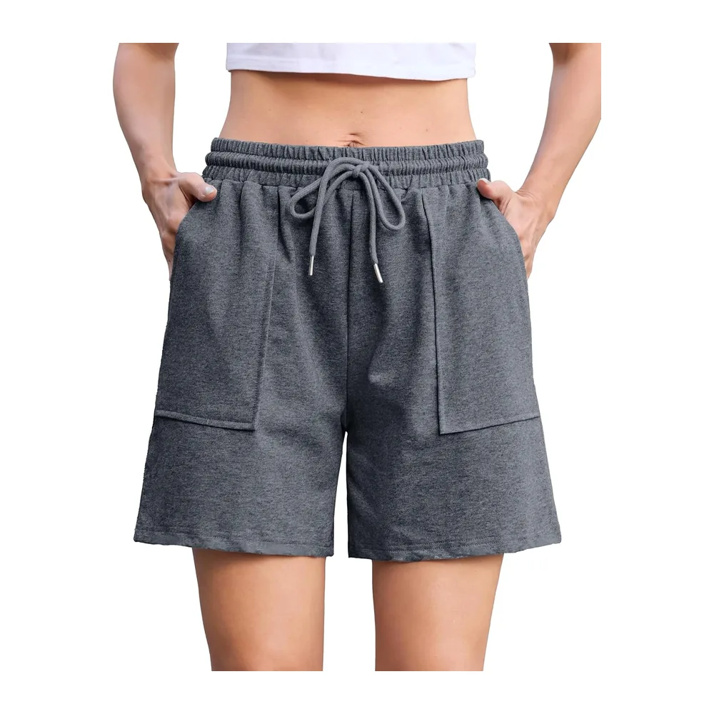 Short de Sport Été Short Coton Doux avec Poches et Cordon de Serrage — Gris Foncé