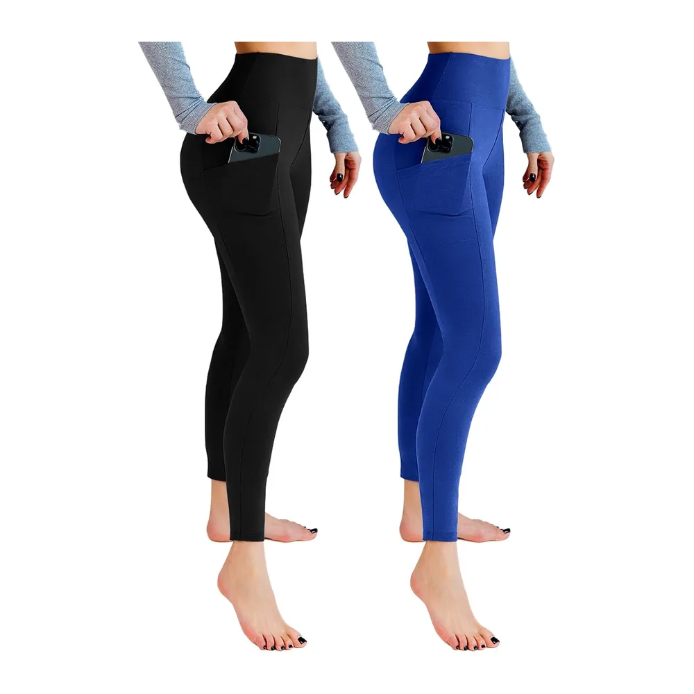 Leggings de sport opaques taille haute avec poches pour entraînement — Noir/Bleu Roi