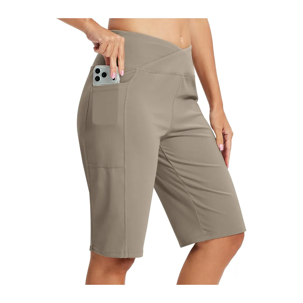 Short Sport Bermuda Short Running Taille Haute Legging Court Yoga Shorts pour été — Kaki