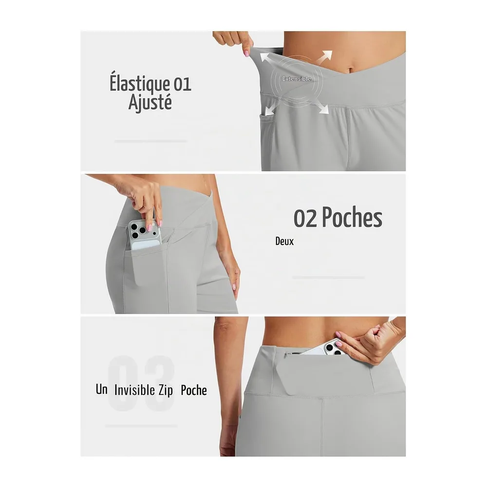 Short Sport Bermuda Short Running Taille Haute Legging Court Yoga Shorts pour été — Gris