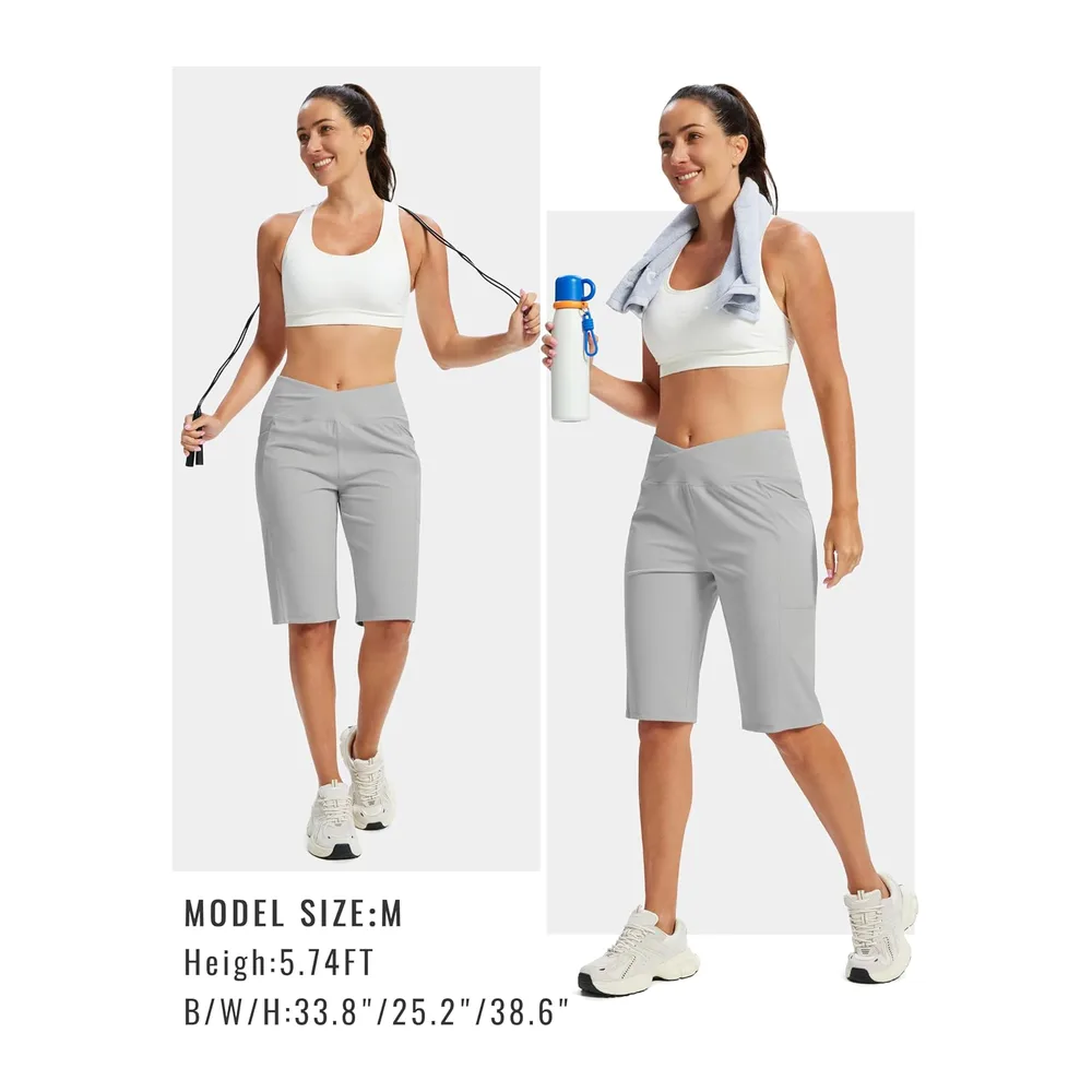 Short Sport Bermuda Short Running Taille Haute Legging Court Yoga Shorts pour été — Gris