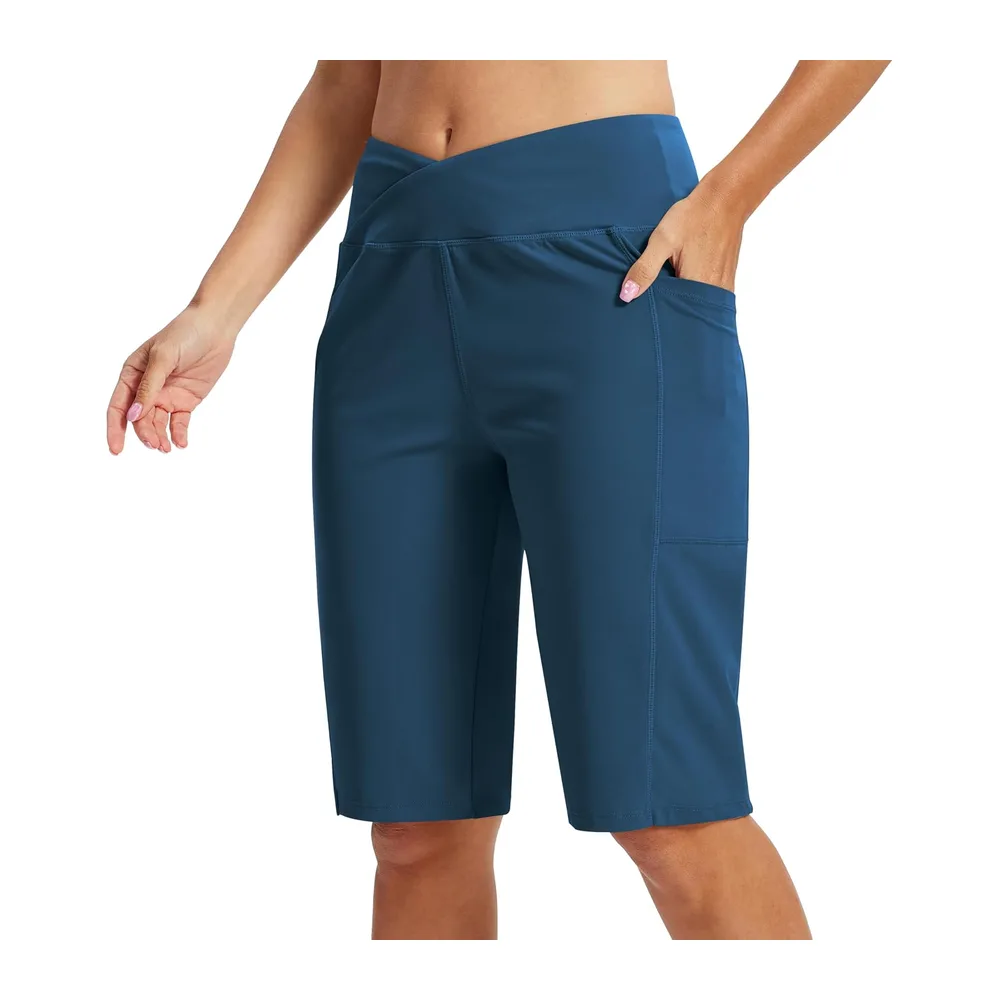 Short Sport Bermuda Short Running Taille Haute Legging Court Yoga Shorts pour été — Bleu