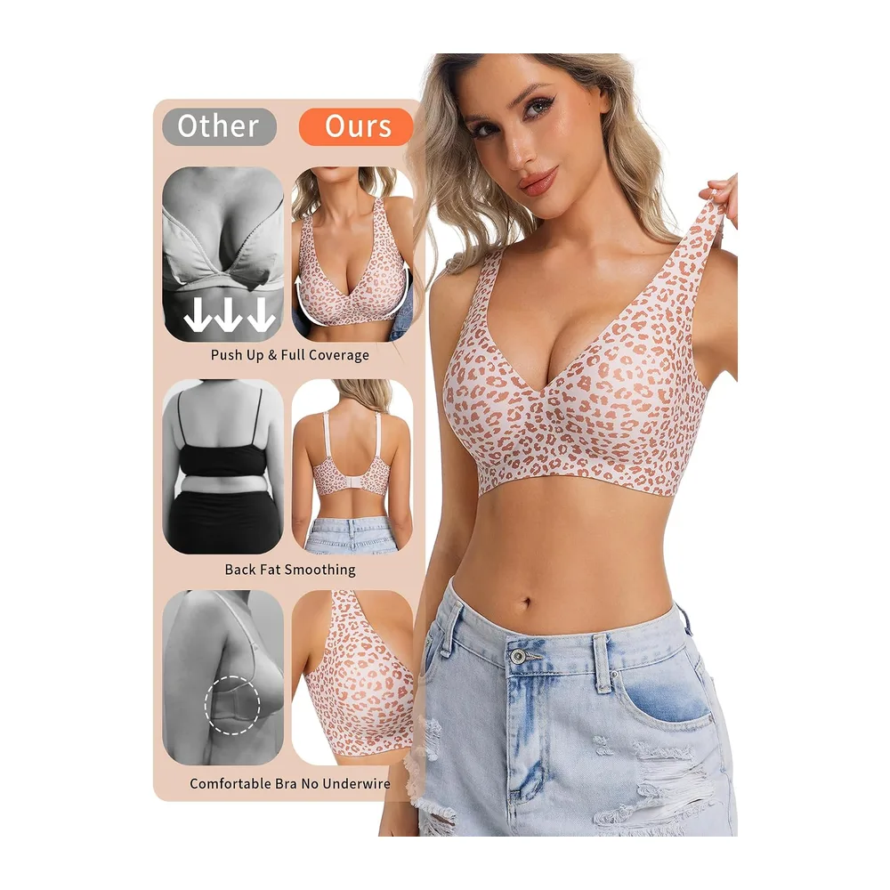 Soutien Gorge sans Armature Comfit Brassiere Plongeant — Léopard Rose