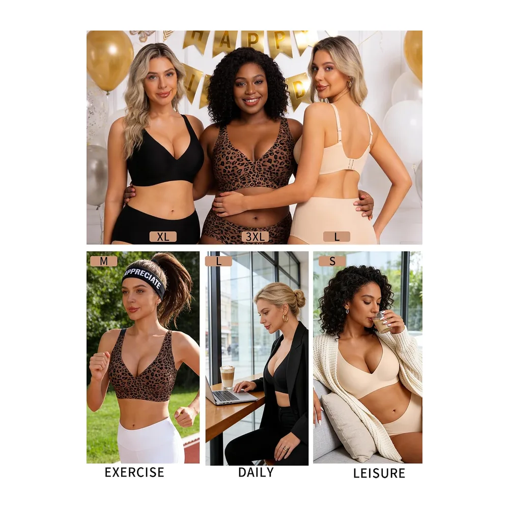 Soutien Gorge sans Armature Comfit Brassiere Plongeant — Léopard Rose