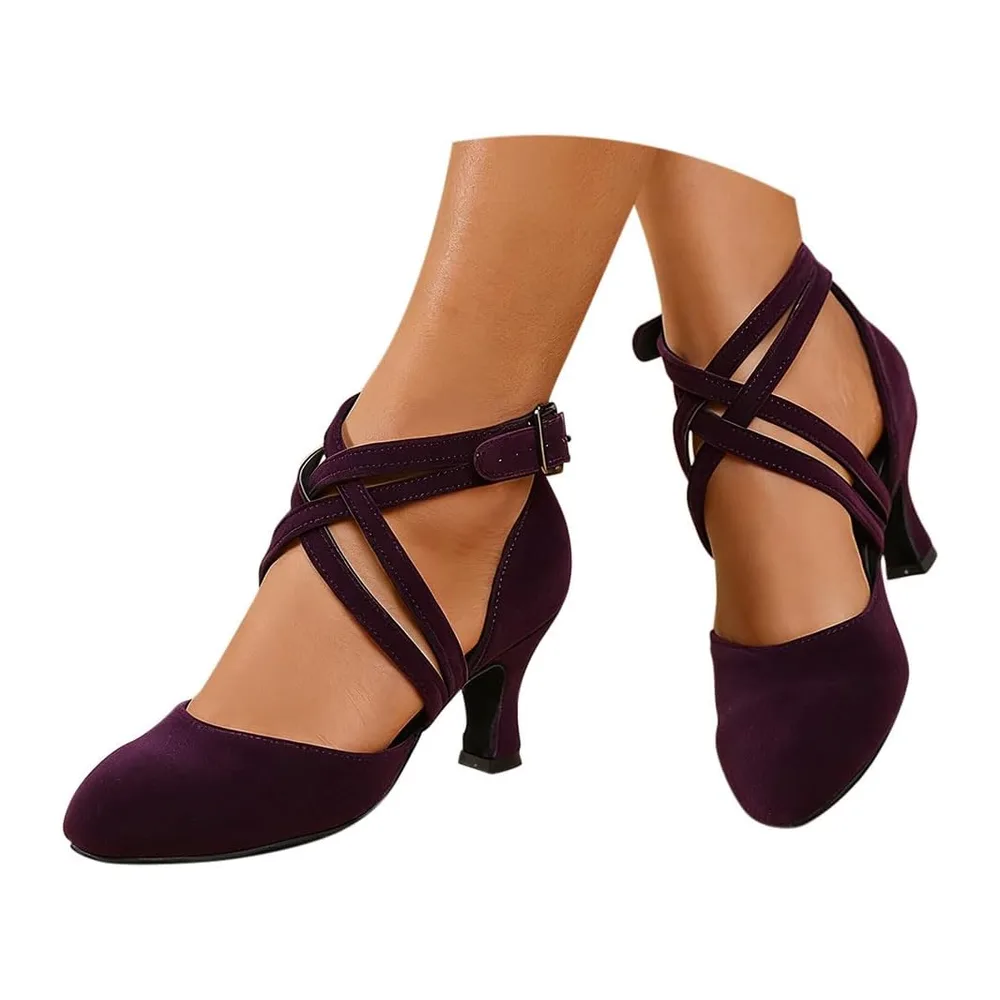 Latin Dance Shoes for Suede Sandal Closed Toe Tango Waltz Social Salsa — A Violet