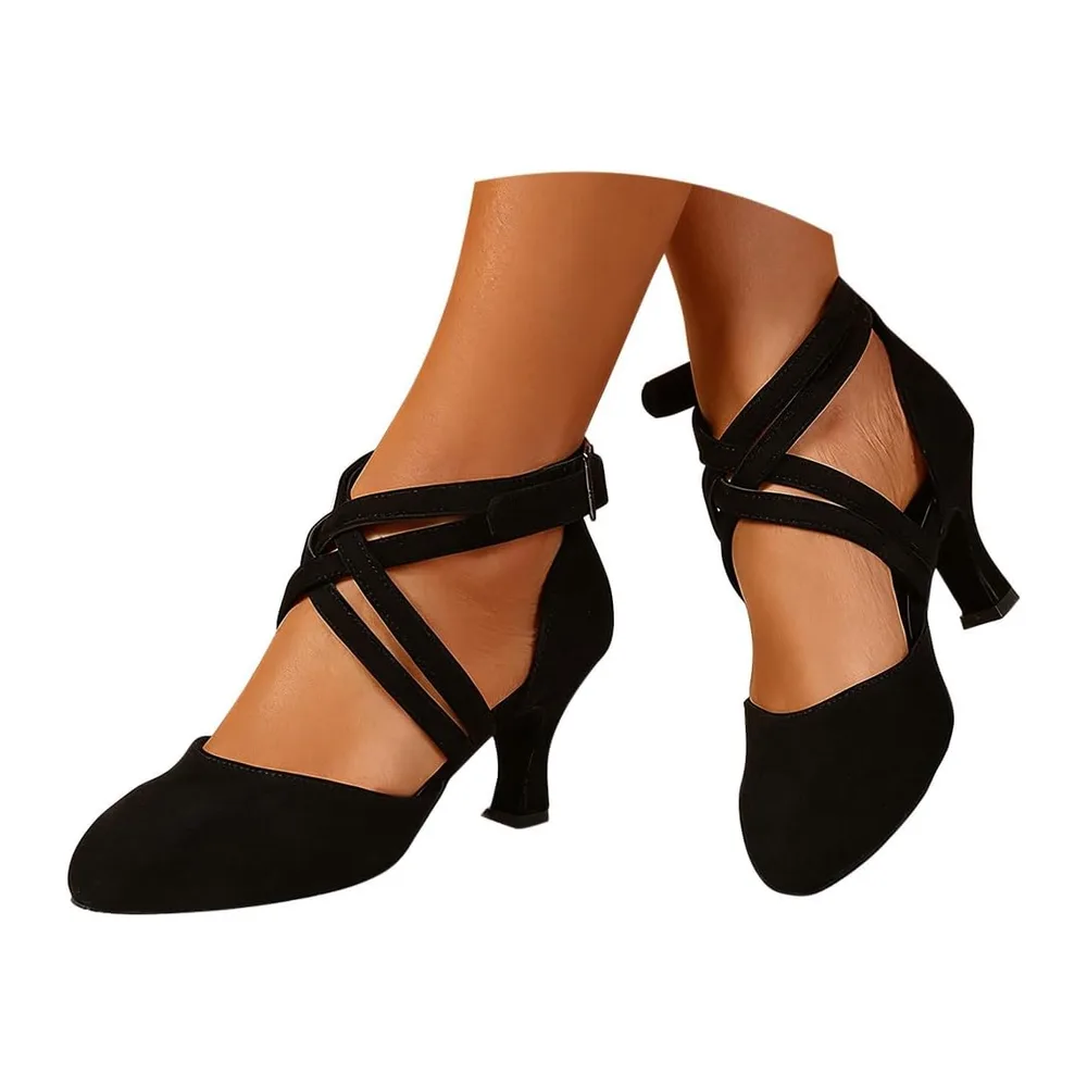 Latin Dance Shoes for Suede Sandal Closed Toe Tango Waltz Social Salsa — A Noir